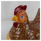 Vintage Chalkware Dog and A Ceramic Hen on Nest Figurine