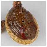 Vintage Chalkware Dog and A Ceramic Hen on Nest Figurine