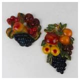 Vintage 1940s Chalkware Fruit Wall Plaques (Lot of 2)