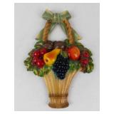Vintage Chalkware Fruit Basket Wall Plaque
