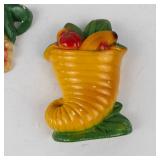 Pair of Vintage Floral and Cornucopia Chalkware Wall Plaques
