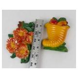 Pair of Vintage Floral and Cornucopia Chalkware Wall Plaques