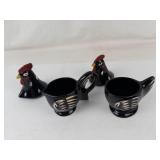 Collectable Vintage Japanese Rooster Creamer & Sugar Set With Salt & Pepper Tops