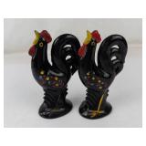 Vintage Rooster Salt & Pepper Shakers Redware Hand-Painted Polka Dots