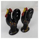 Vintage Rooster Salt & Pepper Shakers Redware Hand-Painted Polka Dots