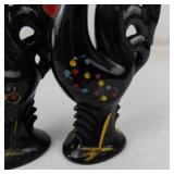 Vintage Rooster Salt & Pepper Shakers Redware Hand-Painted Polka Dots