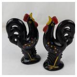 Vintage Rooster Salt & Pepper Shakers Redware Hand-Painted Polka Dots