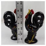 Vintage Rooster Salt & Pepper Shakers Redware Hand-Painted Polka Dots