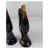 Vintage Rooster Salt & Pepper Shakers Redware Hand-Painted Polka Dots