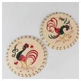 Rooster Plaster Wall Plaque Pair