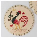 Rooster Plaster Wall Plaque Pair