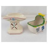 Vintage Ceramic Baby Scale & Cradle Planters (Lot of 2)