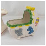 Vintage Ceramic Baby Scale & Cradle Planters (Lot of 2)
