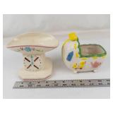 Vintage Ceramic Baby Scale & Cradle Planters (Lot of 2)