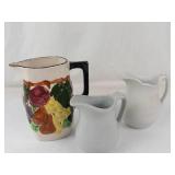 Vintage Blue Ridge Southern Potteries Fruit Pitcher & 2 White Ceramic Pitchers Mixed Lot