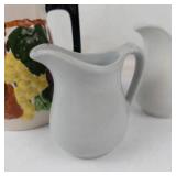 Vintage Blue Ridge Southern Potteries Fruit Pitcher & 2 White Ceramic Pitchers Mixed Lot