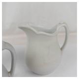 Vintage Blue Ridge Southern Potteries Fruit Pitcher & 2 White Ceramic Pitchers Mixed Lot