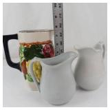 Vintage Blue Ridge Southern Potteries Fruit Pitcher & 2 White Ceramic Pitchers Mixed Lot