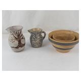 Robinson Ransbottom Pitcher, Studio Art Pottery Pitcher & Yellow Ware Bowls Mixed Lot