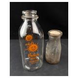 Golden Milk Glass Bottle & Small Dairy Bottle (Lot of 2)