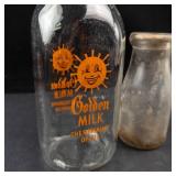 Golden Milk Glass Bottle & Small Dairy Bottle (Lot of 2)