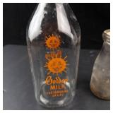 Golden Milk Glass Bottle & Small Dairy Bottle (Lot of 2)