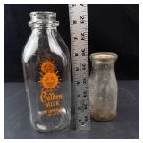 Golden Milk Glass Bottle & Small Dairy Bottle (Lot of 2)