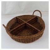 Woven Round Basket With Dividers & Handles