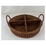 Woven Round Basket With Dividers & Handles