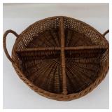 Woven Round Basket With Dividers & Handles