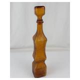 Vintage Empoli Genie Bottle Amber Ribbed Glass With Stopper