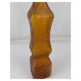 Vintage Empoli Genie Bottle Amber Ribbed Glass With Stopper