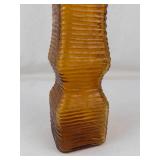 Vintage Empoli Genie Bottle Amber Ribbed Glass With Stopper