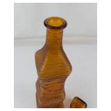 Vintage Empoli Genie Bottle Amber Ribbed Glass With Stopper