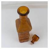 Vintage Empoli Genie Bottle Amber Ribbed Glass With Stopper