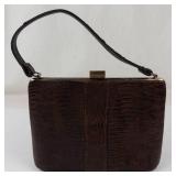 Vintage Brown Lizard Skin Purse With Brass Frame & Handle