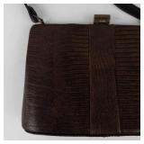 Vintage Brown Lizard Skin Purse With Brass Frame & Handle