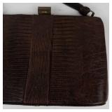 Vintage Brown Lizard Skin Purse With Brass Frame & Handle