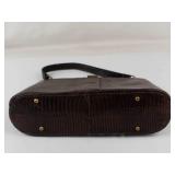 Vintage Brown Lizard Skin Purse With Brass Frame & Handle