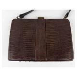 Vintage Brown Lizard Skin Purse With Brass Frame & Handle