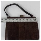 Vintage Brown Lizard Skin Purse With Brass Frame & Handle