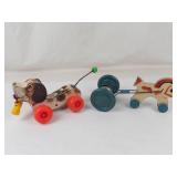 Vintage Fisher-Price Little Snoopy Pull Toy & Wooden Horse Pull Toy (Lot of 2)
