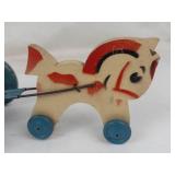 Vintage Fisher-Price Little Snoopy Pull Toy & Wooden Horse Pull Toy (Lot of 2)