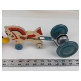 Vintage Fisher-Price Little Snoopy Pull Toy & Wooden Horse Pull Toy (Lot of 2)