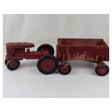 Vintage Wooden Farm Tractor & Wagon Toy