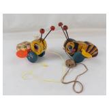 Vintage Fisher-Price Buzzy Bee & Queen Buzzy Bee Pull Toys (Lot of 2)