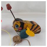 Vintage Fisher-Price Buzzy Bee & Queen Buzzy Bee Pull Toys (Lot of 2)