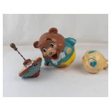 Vintage Fisher-Price Chubby Cub 164 Bear Toy, Fish Rattle & Broken Top Mixed Lot