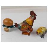Vintage Tin Litho Mechanical Chicken Toy Set (Lot of 2)