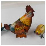 Vintage Tin Litho Mechanical Chicken Toy Set (Lot of 2)